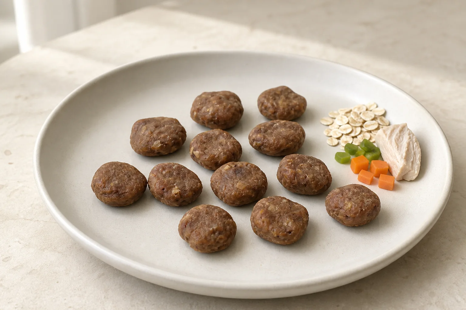 鶏肉とオーツ麦を使ったひとくちボールの製品形状イメージ